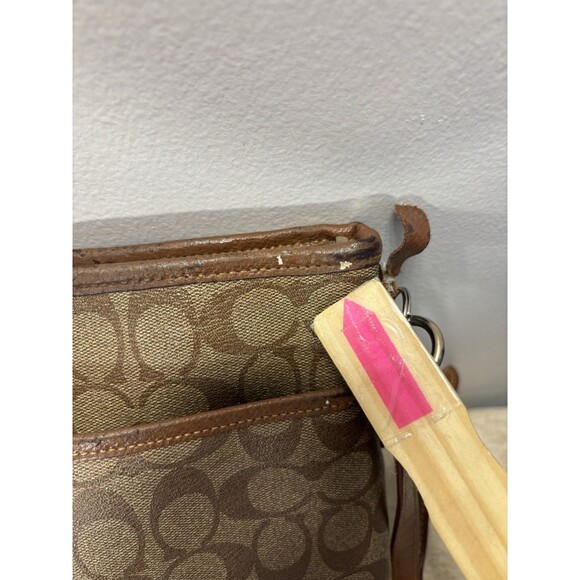 Coach Signature C File Bag Crossbody Shoulder Bag Purse Khaki Mahogony Sz 12x10 - Picture 4 of 16